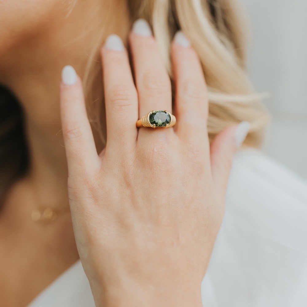 Gold Vermeil and Emerald Women's Ring waterproof tarnish free